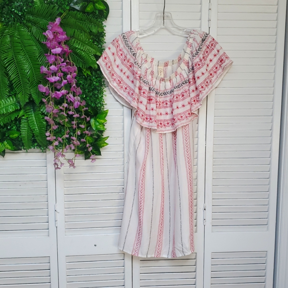 Elan for Nordstrom Off-Shoulder White,Red Floral Sun Dress,Size M - Picture 4 of 6